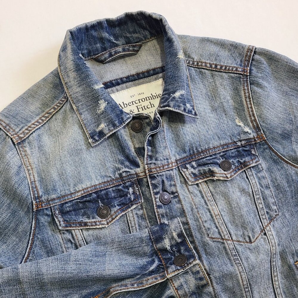 Abercrombie & Fitch Distressed Trucker Denim Jacket 100% Cotton Men's Size XL